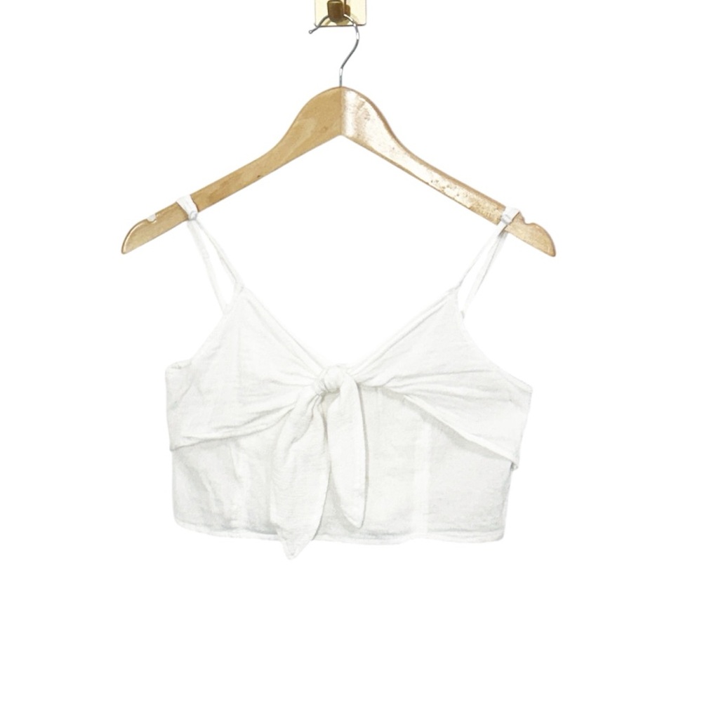 AERIE White Cropped Tank Top, Gauze, Bow In The Front Size Large